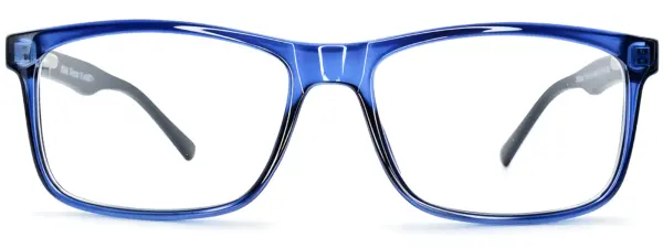 Planet Plus 16 C2 rectangular acetate glasses frame in transparent blue with dark temples, front view