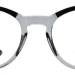 Planet Plus 28 C1 unisex rounded acetate glasses frame in two-tone black and crystal, front view