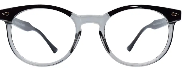 Planet Plus 28 C1 unisex rounded acetate glasses frame in two-tone black and crystal, front view