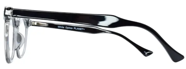 Planet Plus 28 C1 unisex black and crystal rounded acetate prescription glasses frame, left view